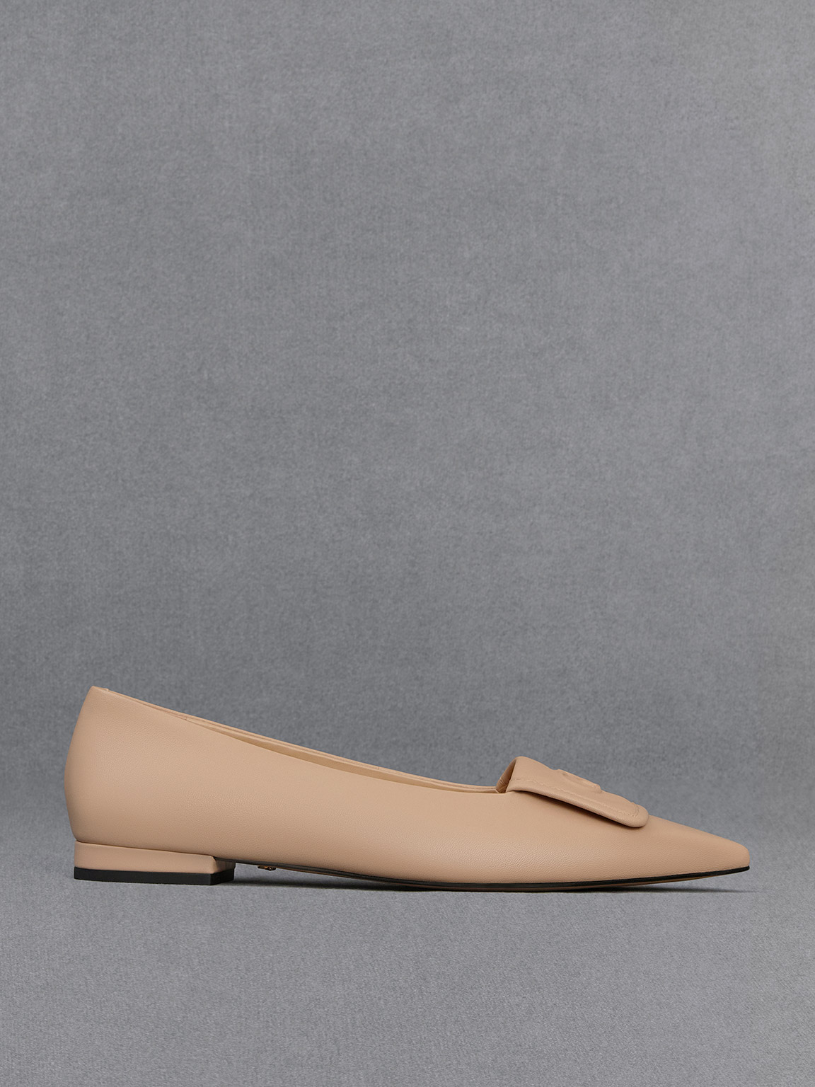 Nude Leather Pointed Toe Flats CHARLES KEITH AU