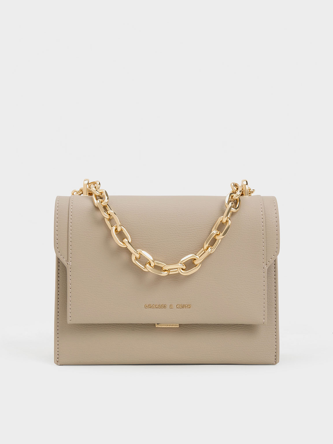 Taupe Front Flap Top Handle Crossbody Bag - CHARLES & KEITH US