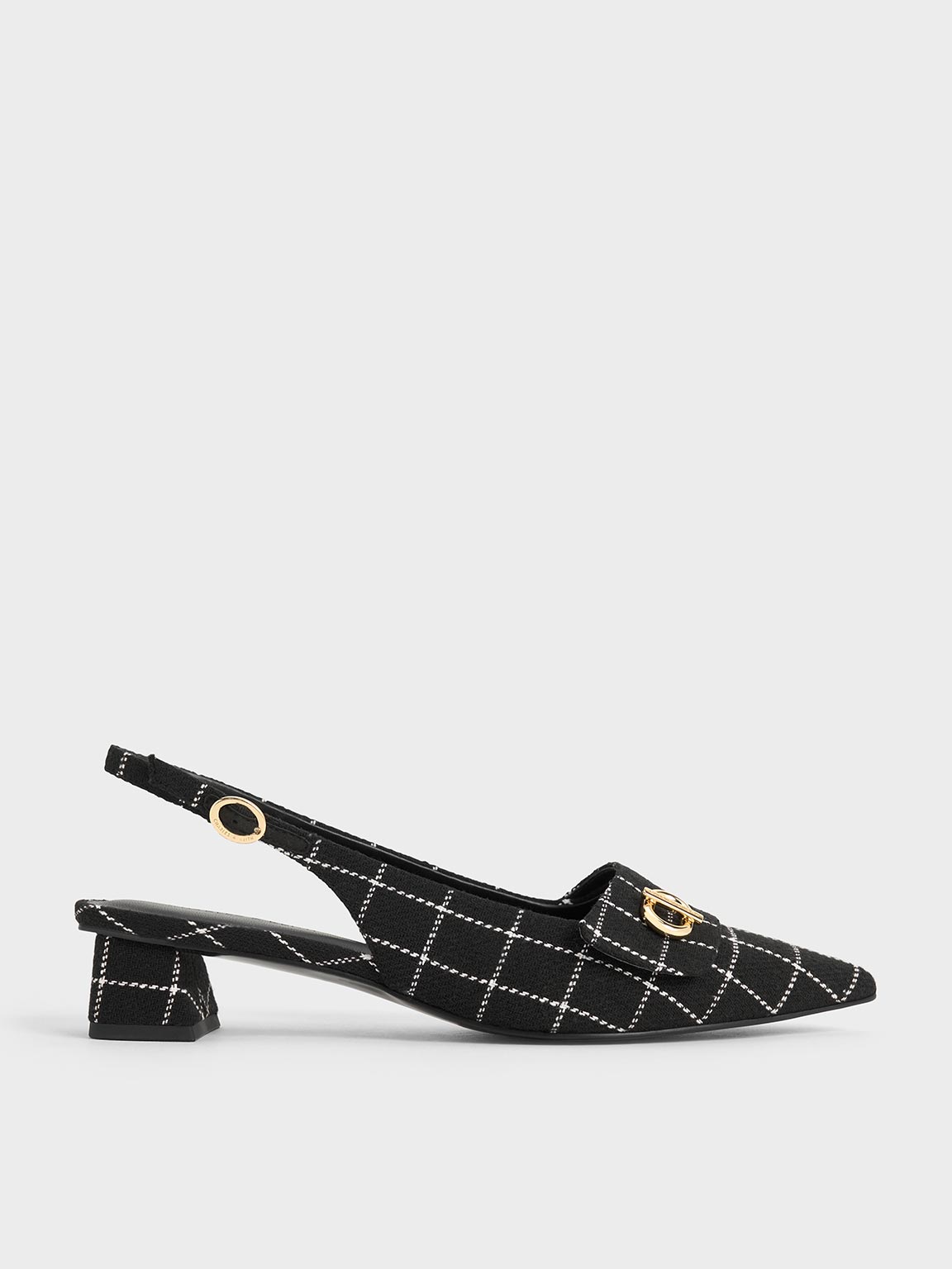 Black Tweed Metallic-Accent Pointed-Toe Slingback Pumps - CHARLES ...