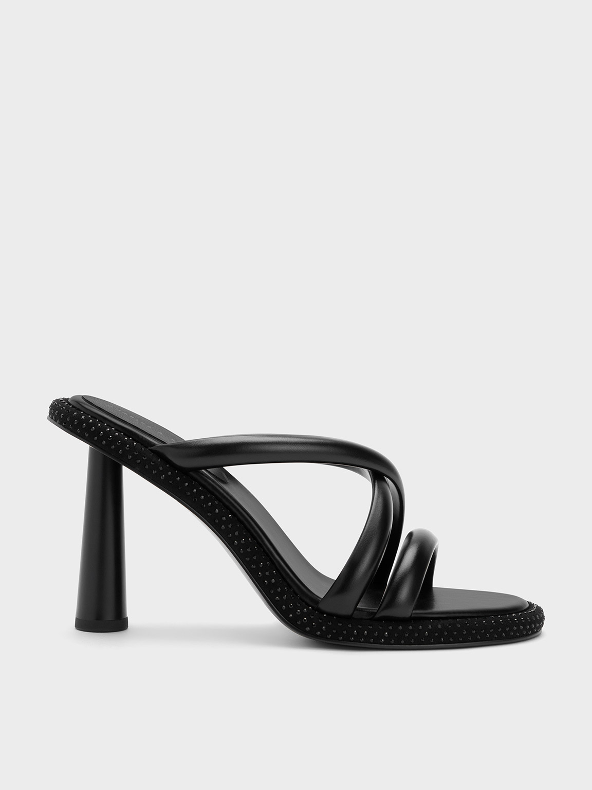 Black Crossover Crystal-Embellished Mules - CHARLES & KEITH SG