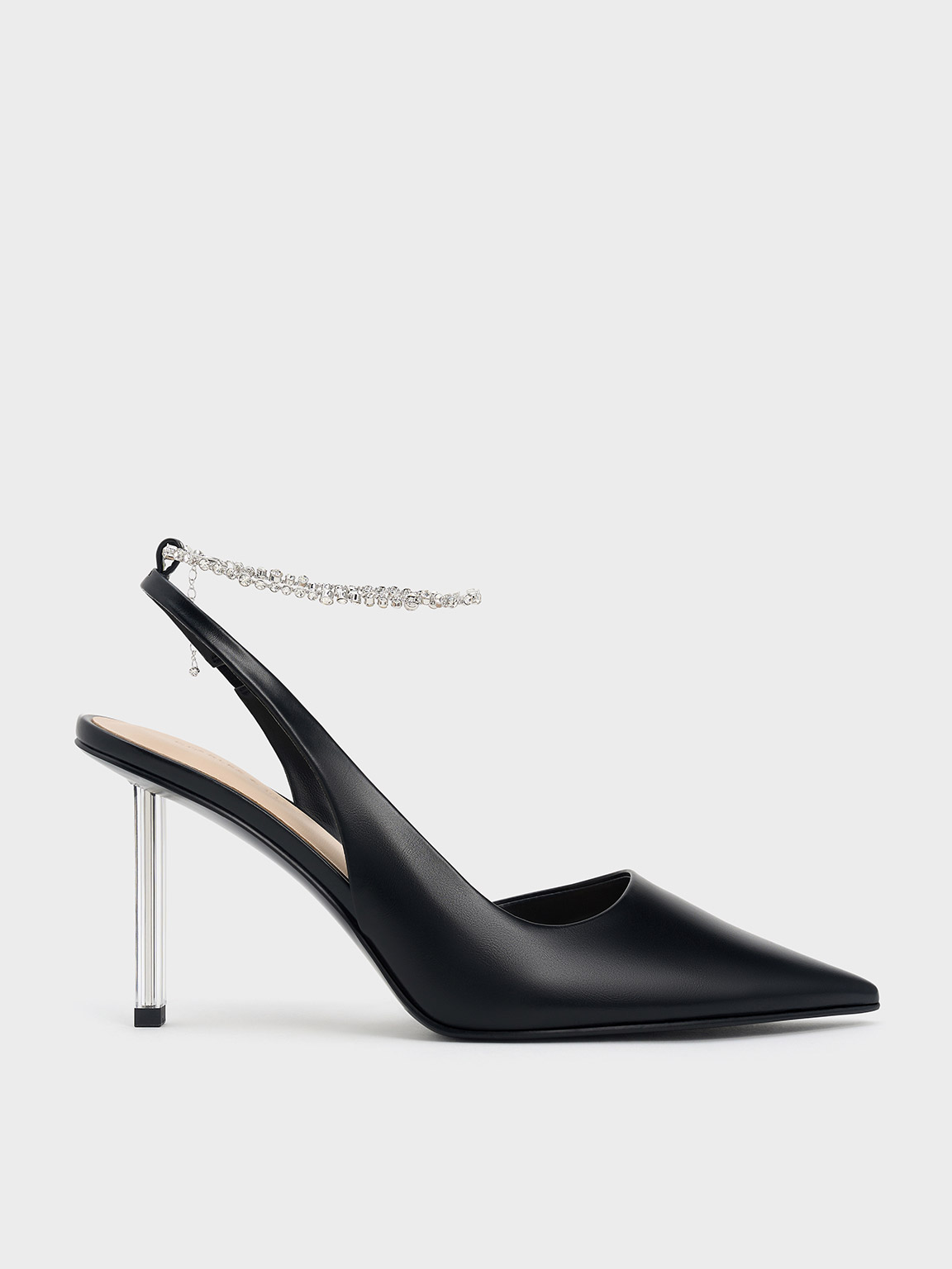 Black Crystal-Chain Ankle-Strap D'Orsay Pumps - CHARLES & KEITH SG