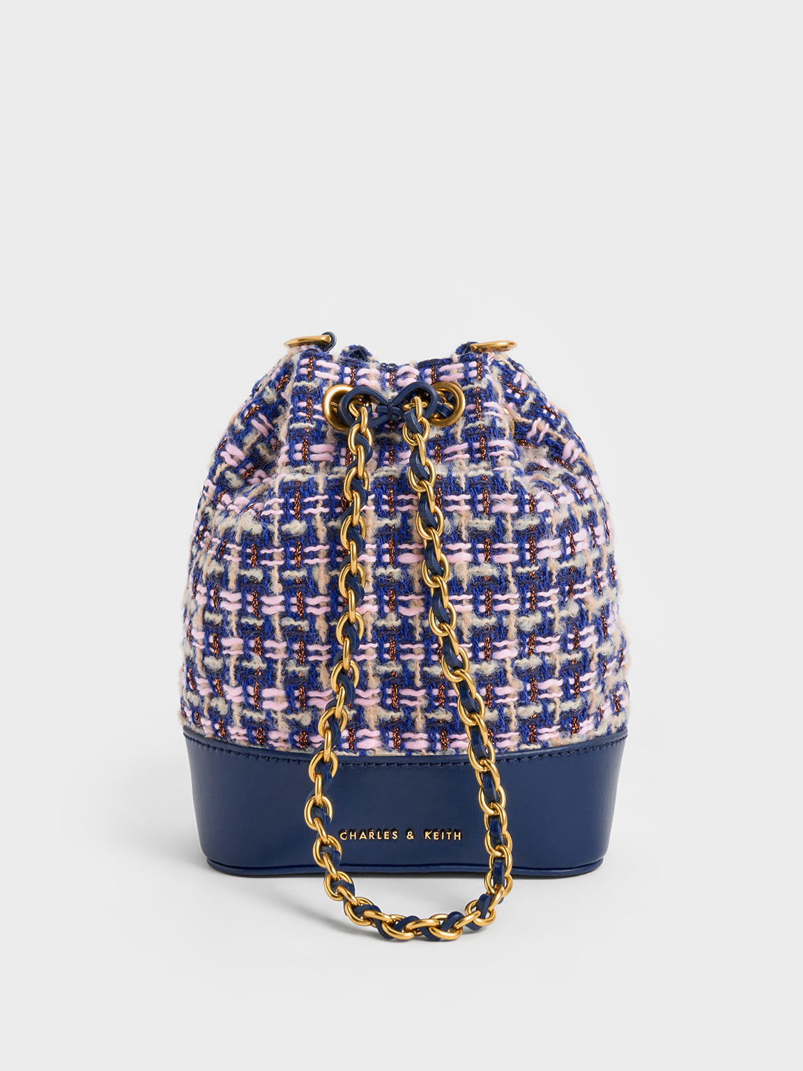 Navy Dancer Tweed Drawstring Bucket Bag - CHARLES & KEITH International