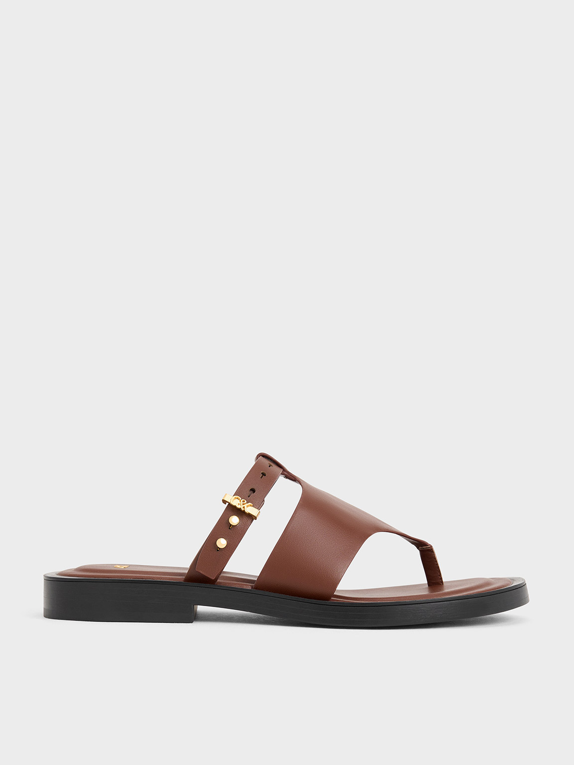 Brown Leather Asymmetric Thong Sandals | CHARLES u0026 KEITH