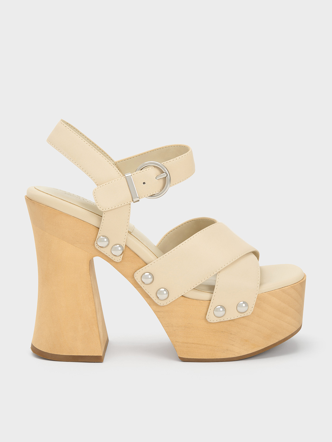 Chalk Tabitha Leather Crossover Sandals - CHARLES & KEITH CA