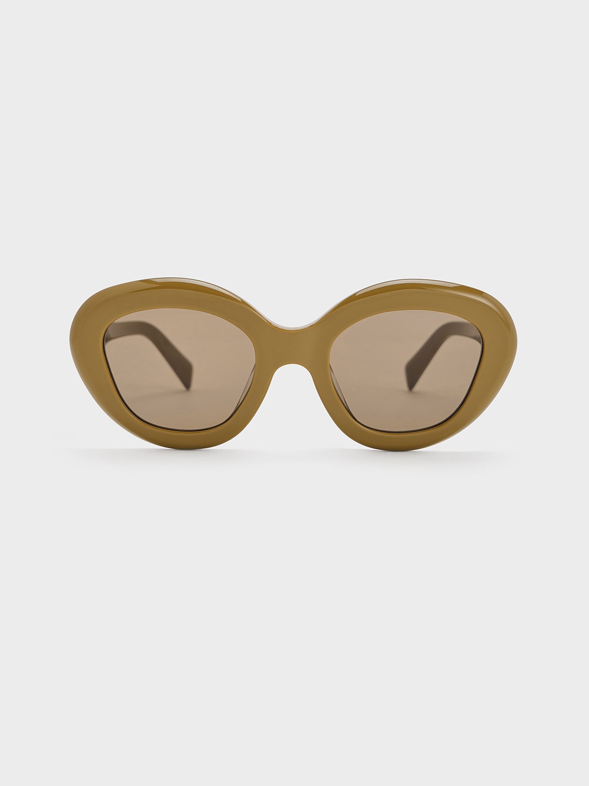 Shop Charles & Keith Recycled Acetate Cateye Sunglasses In Khaki