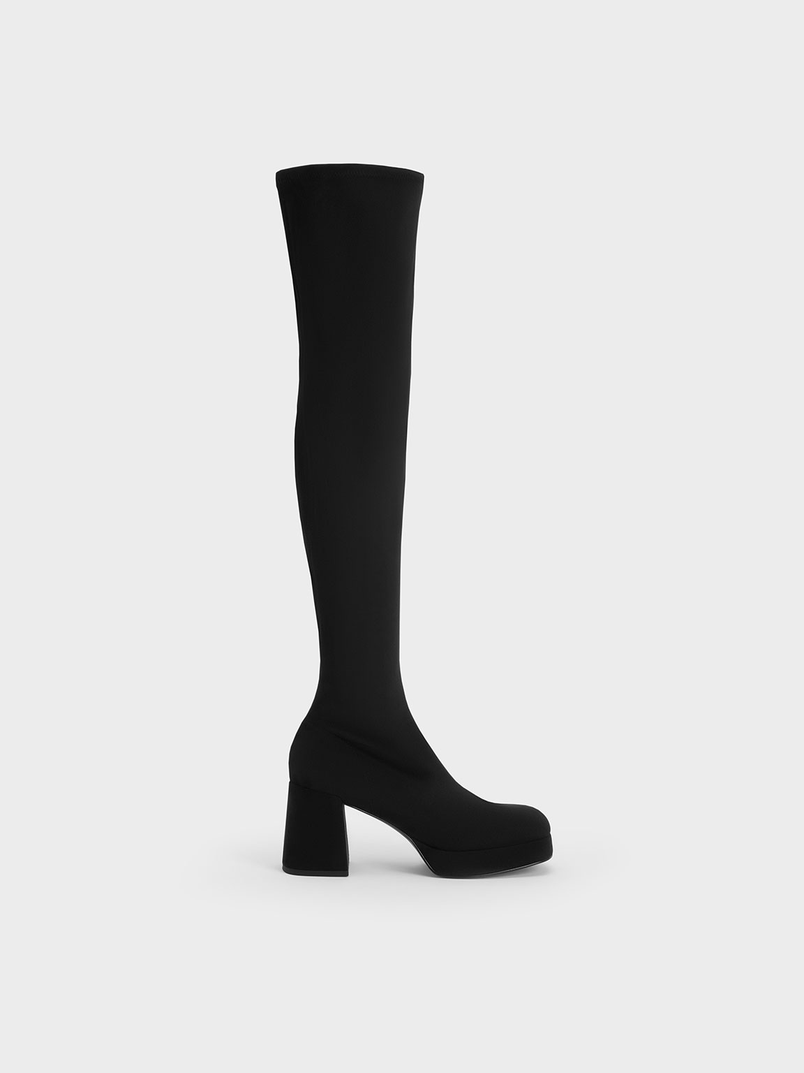 Black Evie Textured Platform Thigh High Boots CHARLES KEITH AE