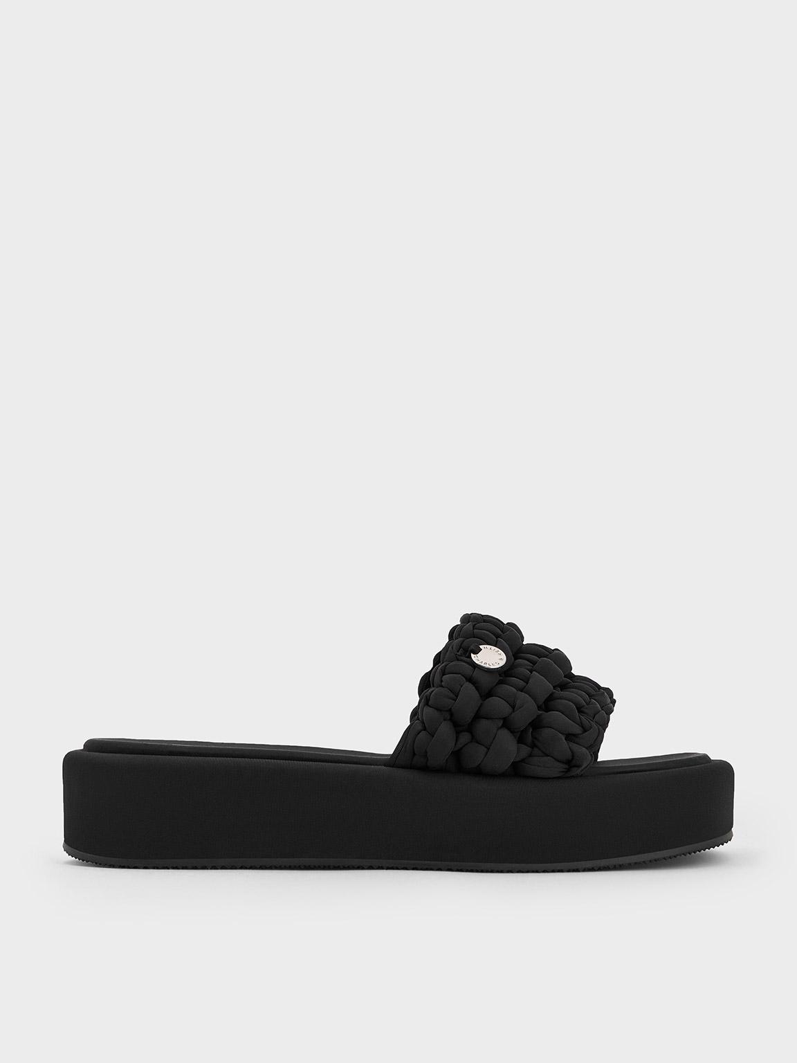 Shop Charles & Keith - Woven Flatform Sandals In Black Textured
