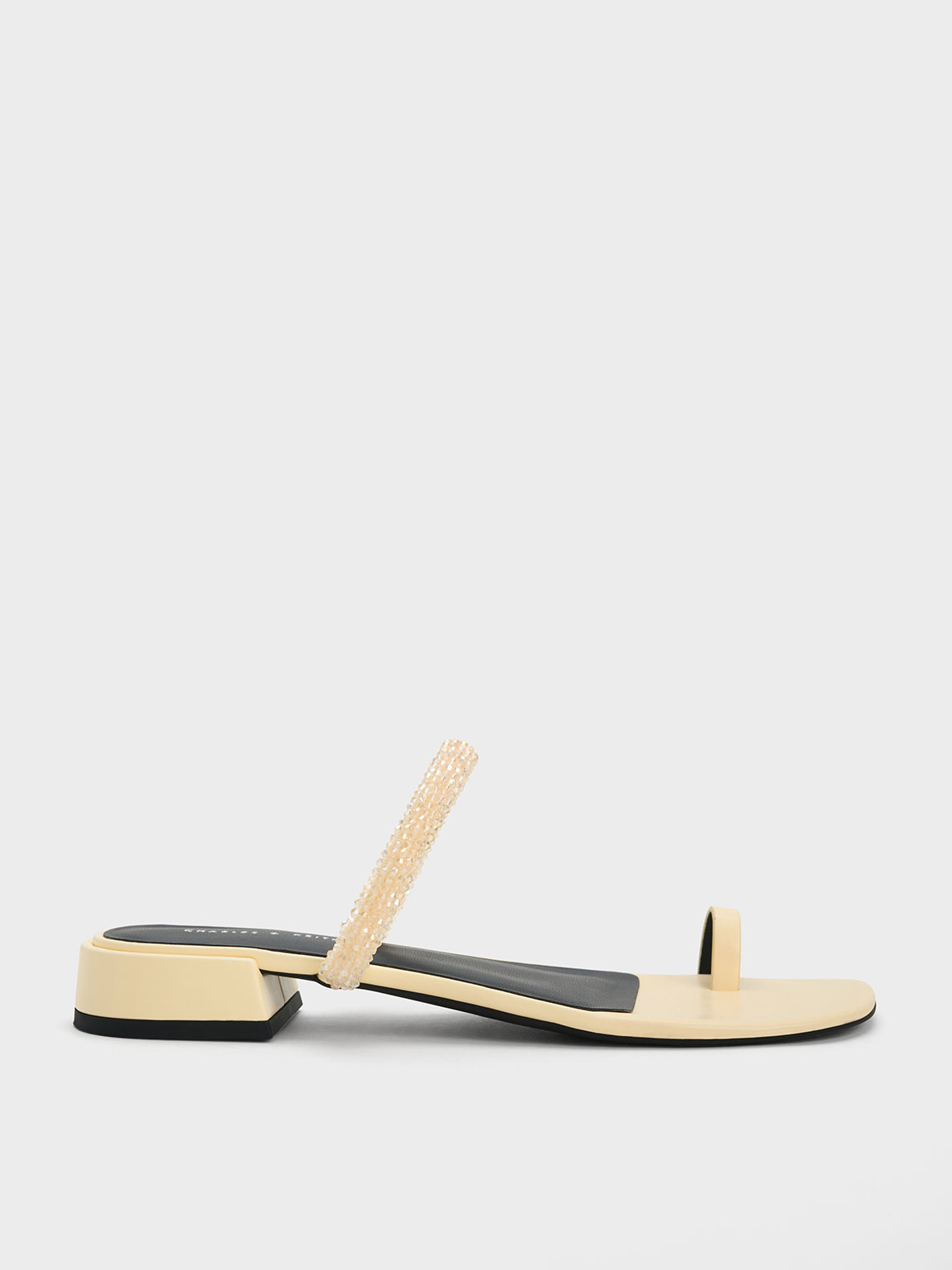 Charles & Keith Beaded Toe-ring Sandals In Butter