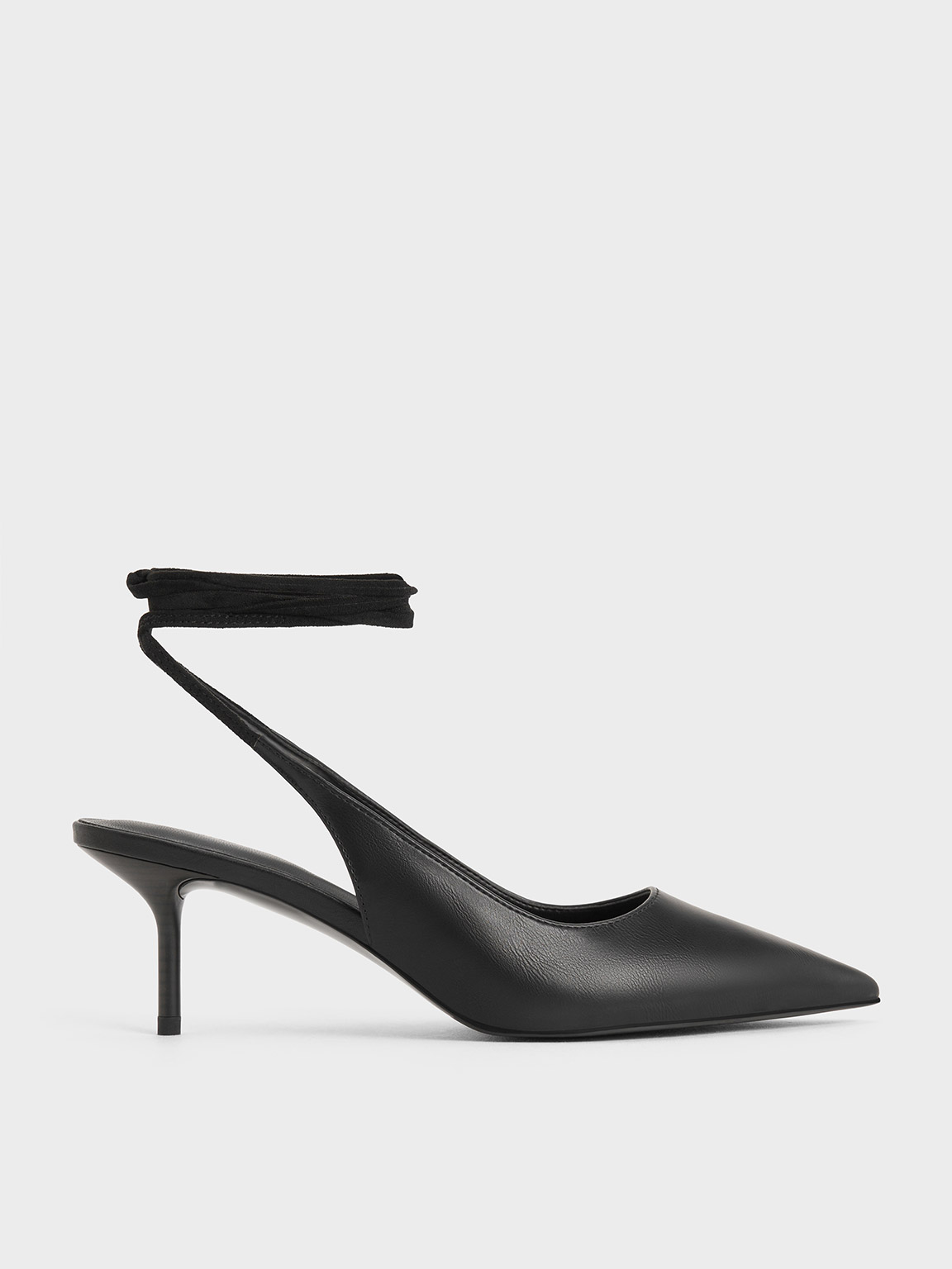 Black Textured Tie-Around Pointed-Toe Pumps - CHARLES & KEITH International