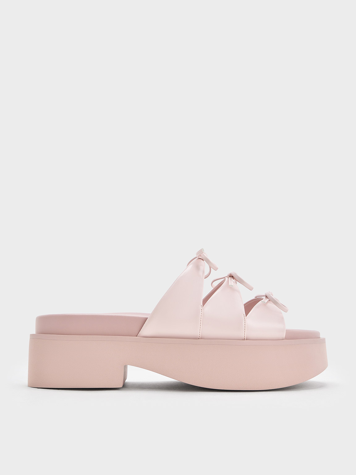 Shop Charles & Keith - Dorri Triple-bow Platform Sandals In Pink