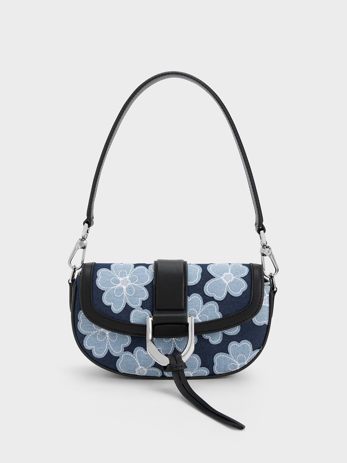 Denim Blue Anthea Denim Contrast-Trim Shoulder Bag - CHARLES