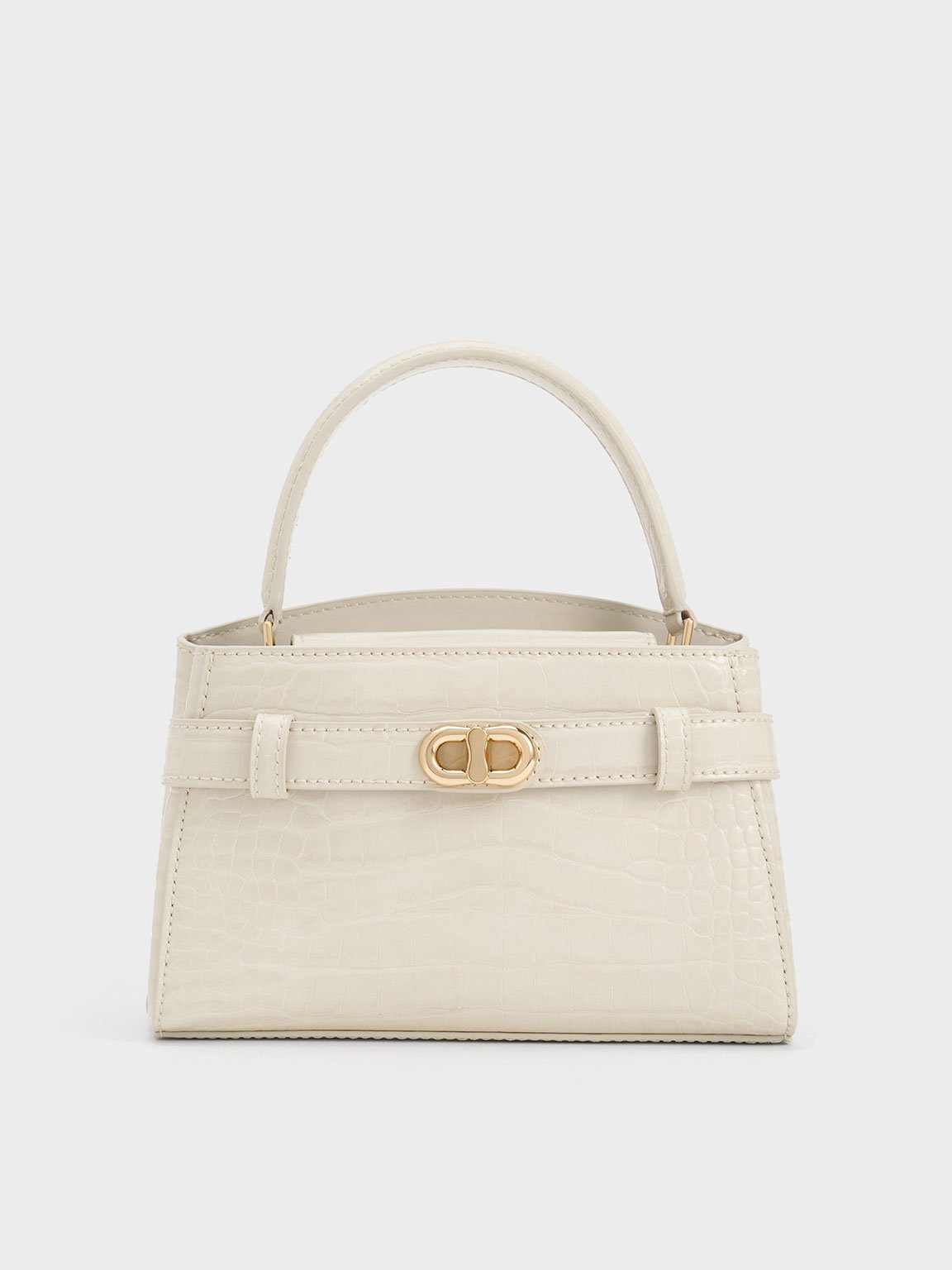 Ivory Aubrielle Croc-Effect Top Handle Bag - CHARLES & KEITH US