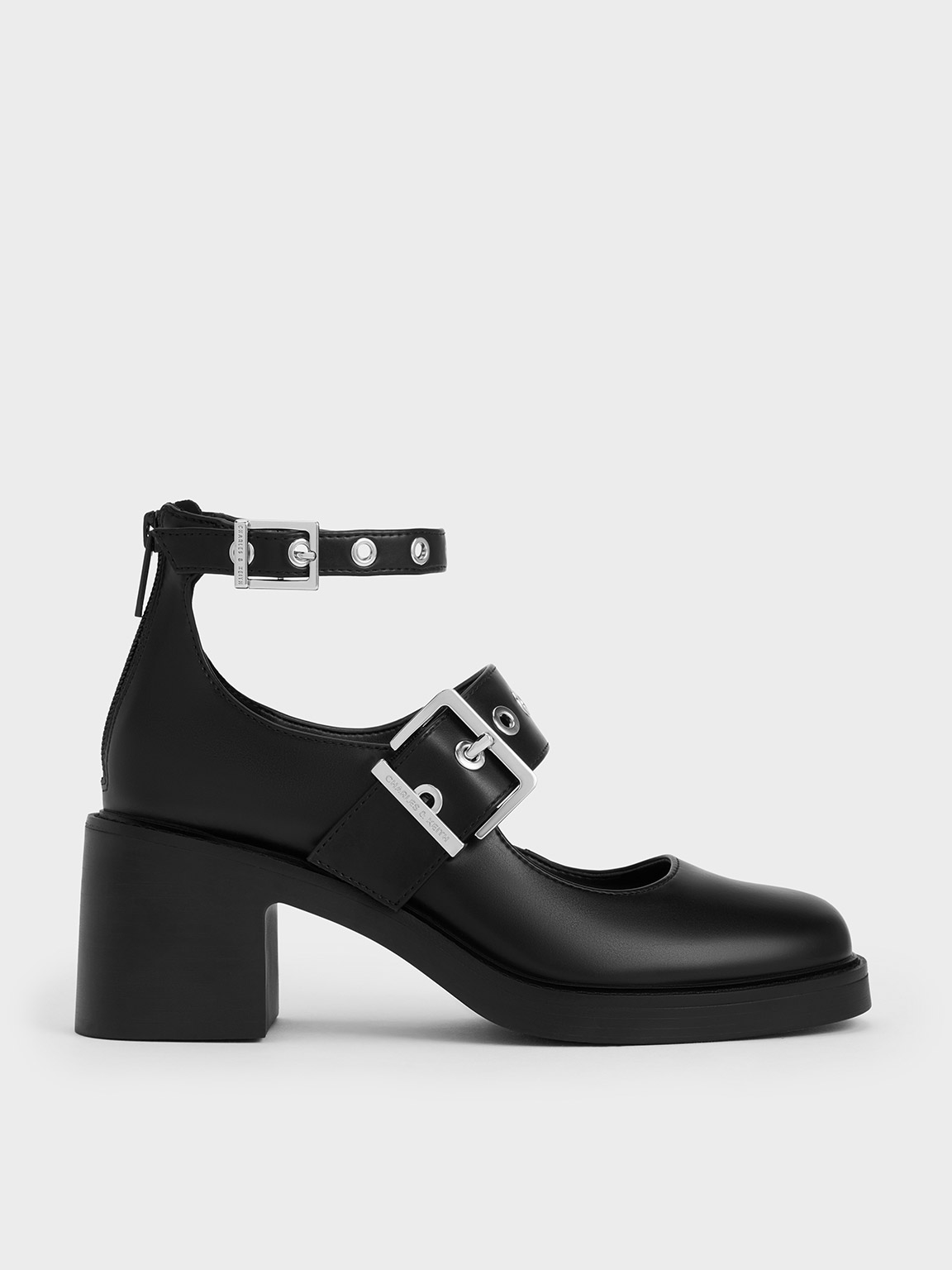 Shop Charles & Keith - Grommet-strap Mary Jane Pumps In Black
