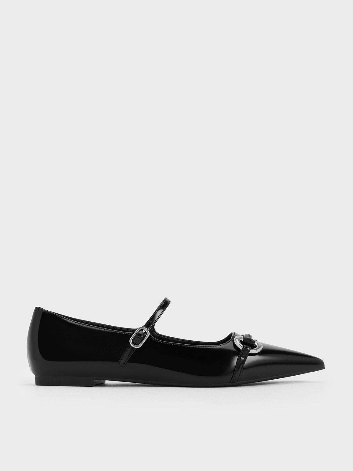Black Box Metallic Accent Pointed-Toe Mary Janes - CHARLES & KEITH SG