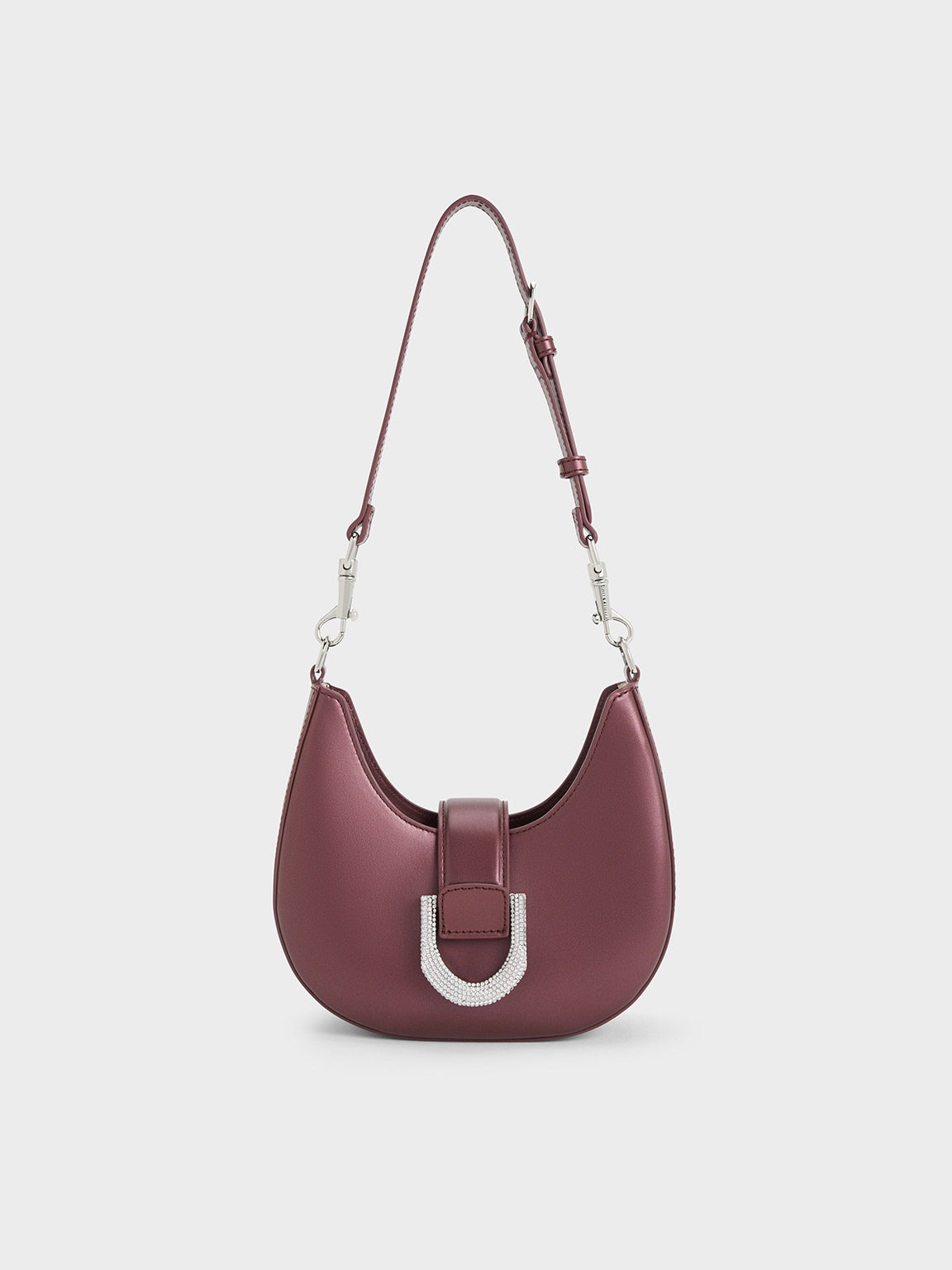 Prune Gabine Leather Crystal-Embellished Hobo Bag - CHARLES & KEITH US