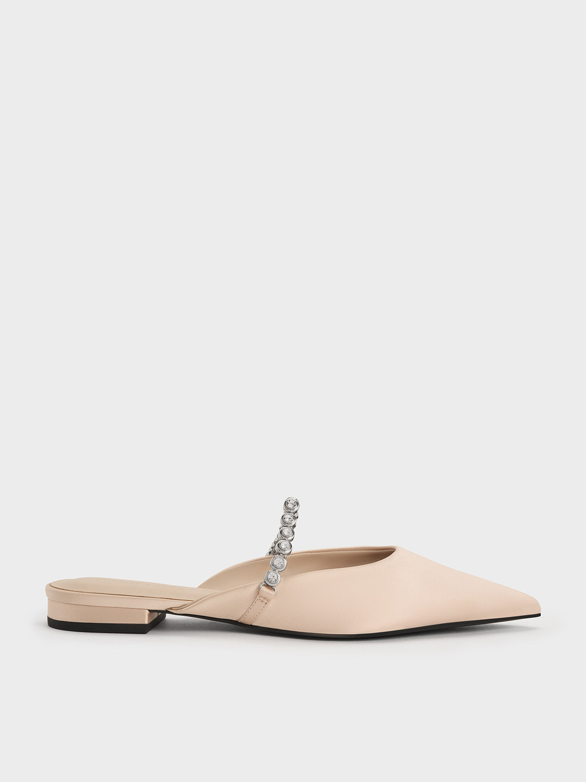 Charles & Keith Recycled Polyester Gem-strap Metallic Flat Mules In Beige