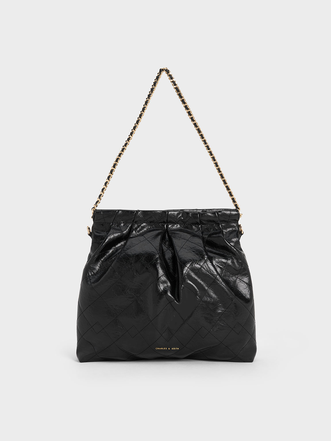 Black Duo Double Chain Hobo Bag - CHARLES & KEITH SG