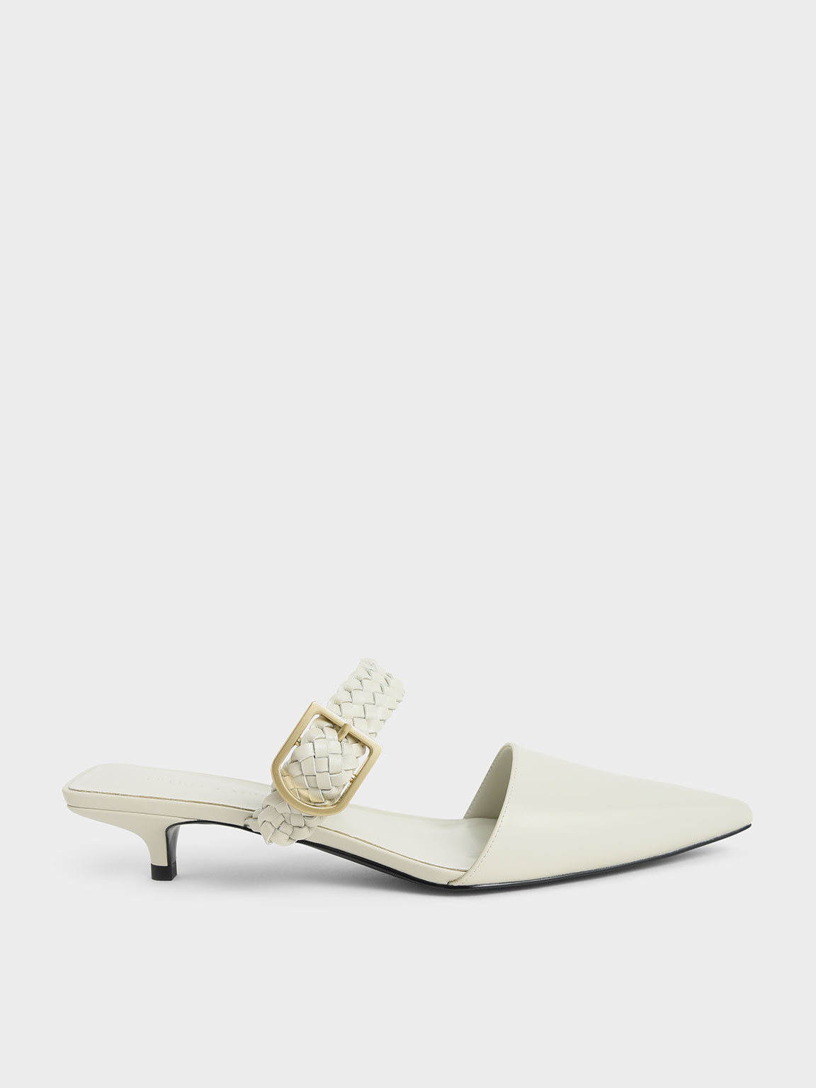 Chalk Woven Buckle Strap Mules - CHARLES & KEITH International
