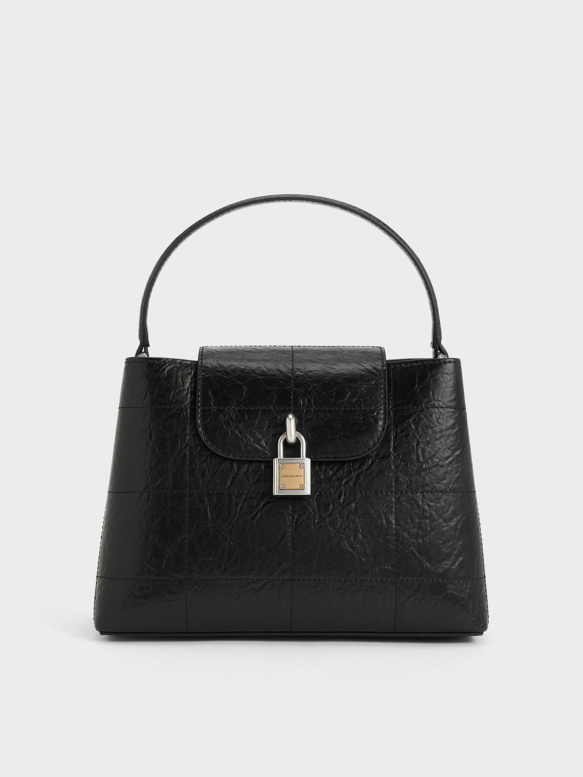 Noir Suki Crinkle-Effect Top Handle Bag - CHARLES & KEITH MY