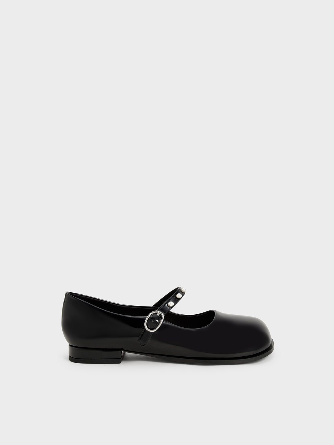 Charles & Keith Girls' Patent Pearl-embellished Mary Janes In Black ...
