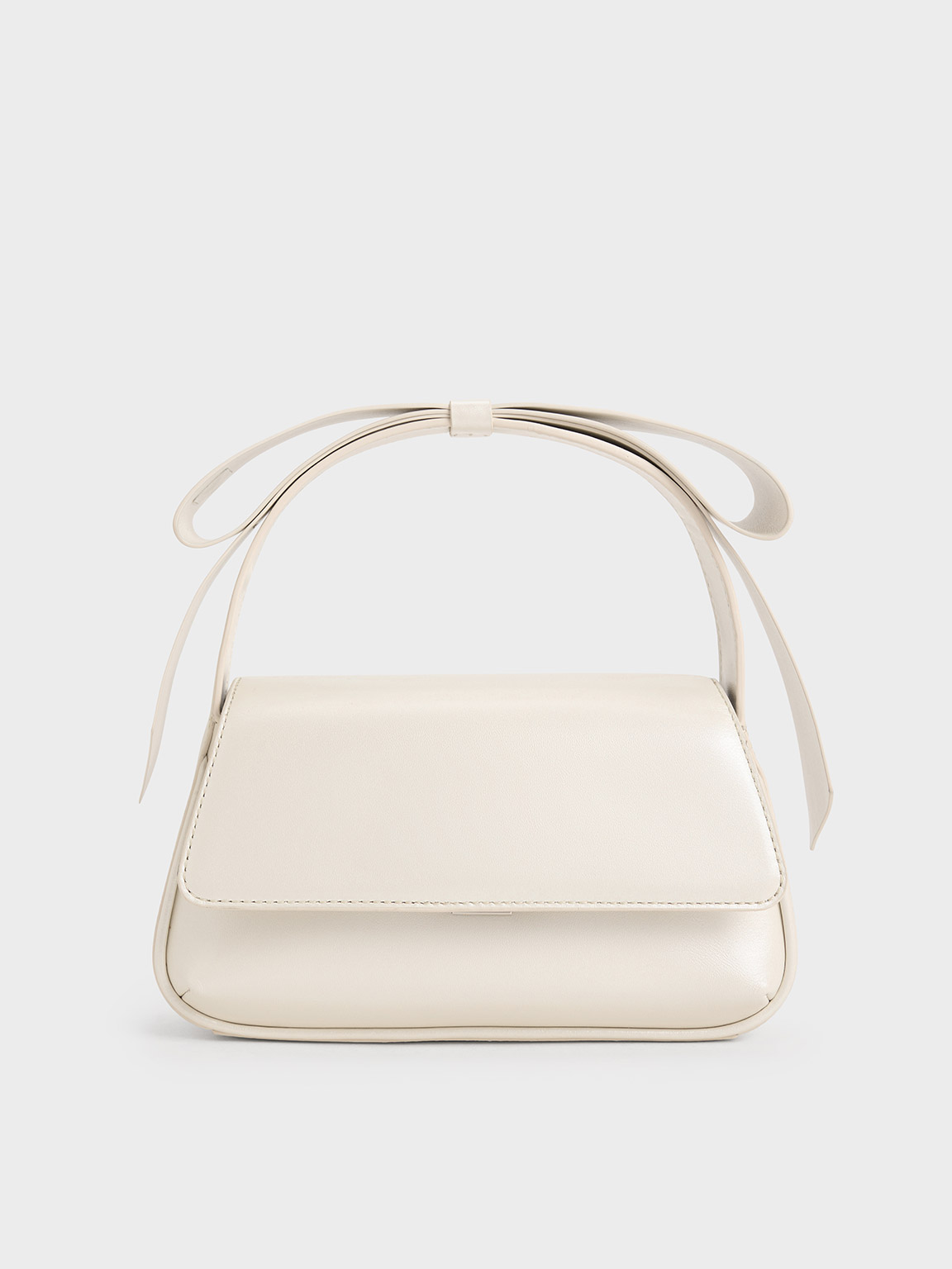 White Leather Bow Top-Handle Bag - CHARLES & KEITH UY