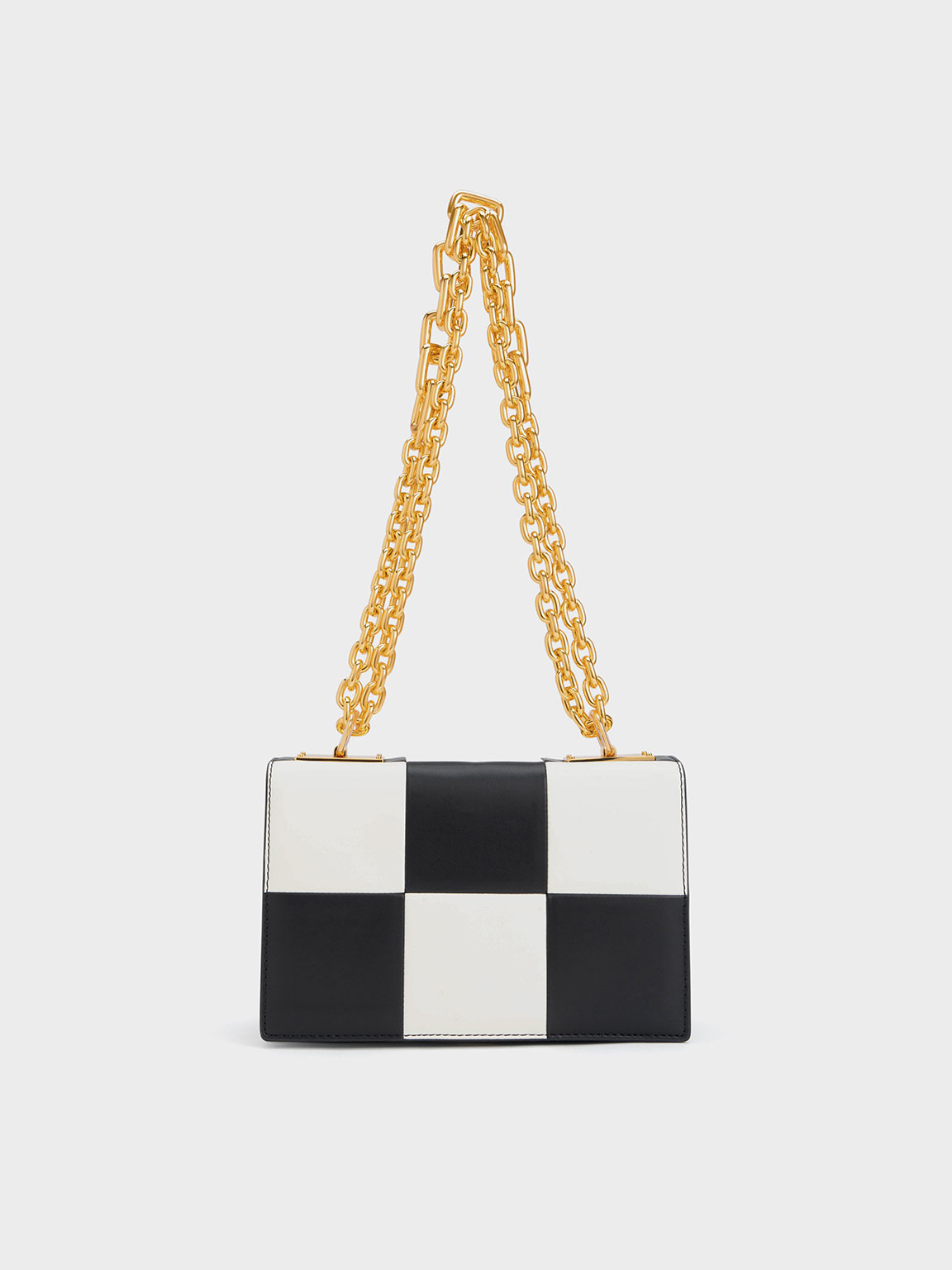 Multicoloured Georgette Chain Handle Checkered Bag - CHARLES 